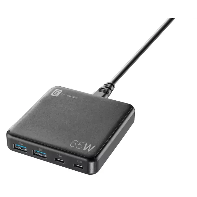Cellularline S.p.A. Multipower Desk 65W Reiselader 4 Ports GaN Schwarz